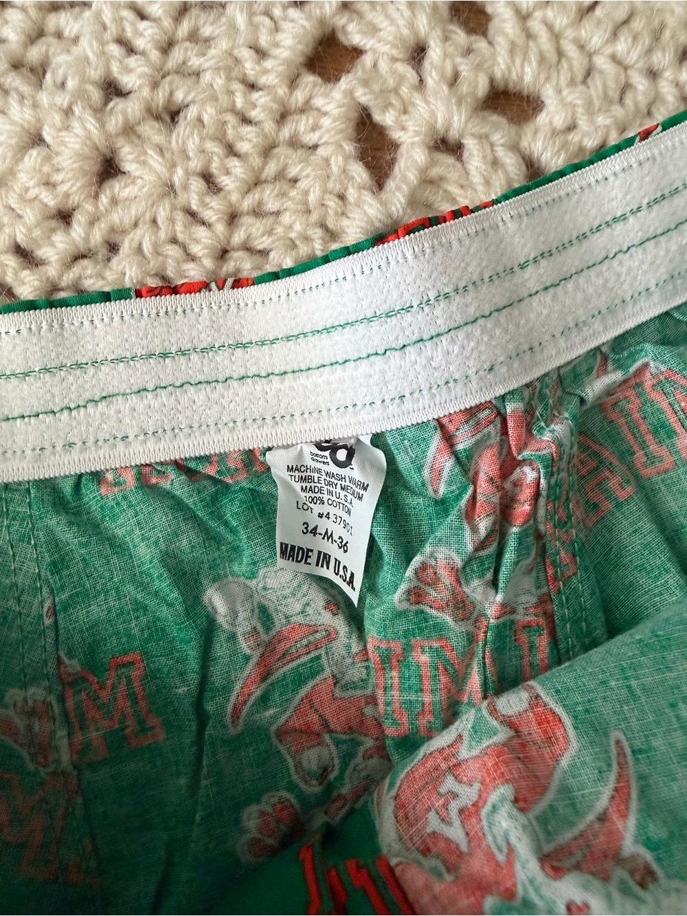 Vintage 90s University of Miami Hurricanes Print Green Boxer Shorts NEVER WORN - Picture 6 of 6